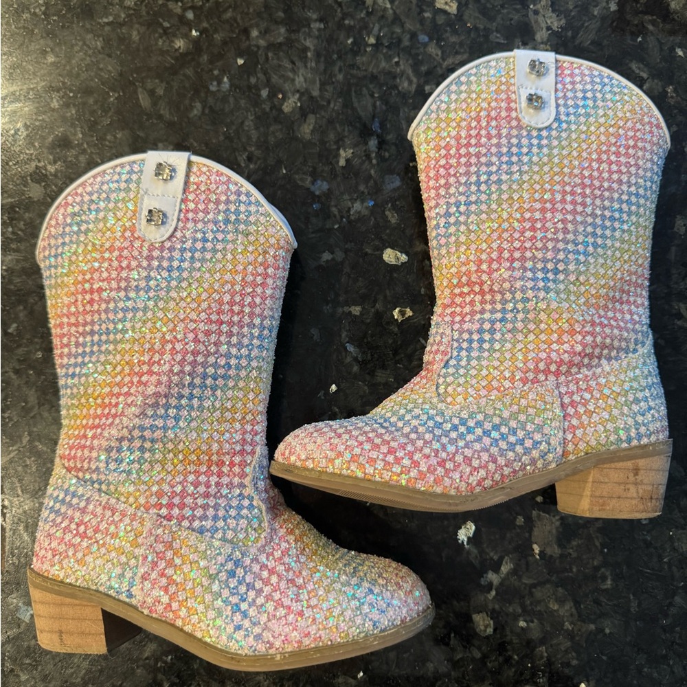Lola + the Boys rainbow sparkle Kids' Cowboy Boots